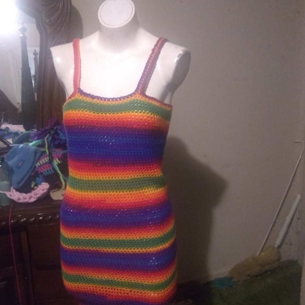 Crochet dress and hat with overlay top